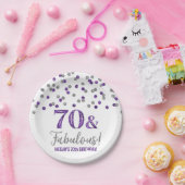 Paarse zilverConfetti 70 en Fabulous Birthday Papieren Bordje (Feest)