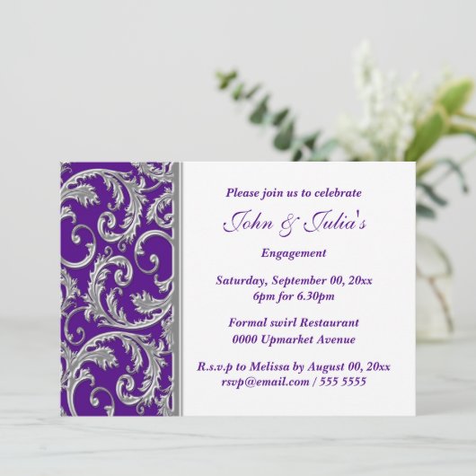 Paarse zilverdragel verloving USTOM Kaart (Staand voorkant)