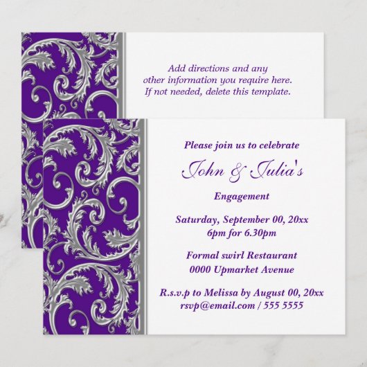 Paarse zilverdragel verloving USTOM Kaart (Voorkant / Achterkant)