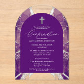 Paarse zilveren agaat bevestiging modern acryl uitnodigingen (Voorkant)