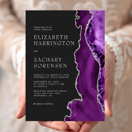 Paarse zilveren agaat bruiloft kaart