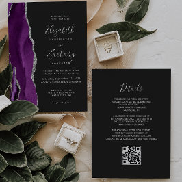 Paarse zilveren agaat Dark QR Code Wedding Kaart