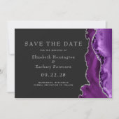 Paarse zilveren agaat Dark Save the Date Kaart (Voorkant)