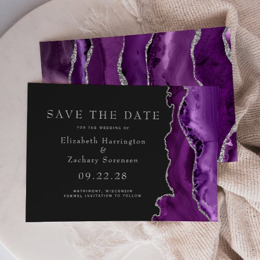 Paarse zilveren agaat Dark Save the Date Kaart