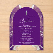 Paarse zilveren agaat doop Modern Elegant Acryl Uitnodigingen (Voorkant)