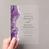 Paarse zilveren agaat Elegant Modern Wedding Acryl Uitnodigingen (Insitu (Draagbaar))
