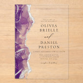 Paarse zilveren agaat Elegant Modern Wedding Acryl Uitnodigingen (Voorkant)