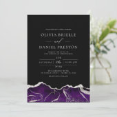 Paarse zilveren agaat Elegant Modern Wedding Kaart (Staand voorkant)