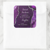 Paarse zilveren agaat lief zestien gelukkig verjaa vierkante sticker (Tas)