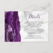 Paarse zilveren agaat marmeren bruiloft details informatiekaartje (Voorkant)