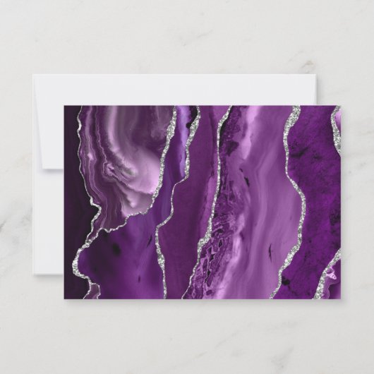 Paarse zilveren agaat modern script bruiloft RSVP kaartje (Achterkant)