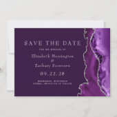 Paarse zilveren agaat pruim Save the Date Kaart (Voorkant)