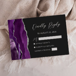 Paarse Zilveren Agaat Script Huwelijks RSVP Kaart