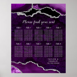Paarse Zilveren Agaat Trouwstoelenkaart 12 Tafels Poster