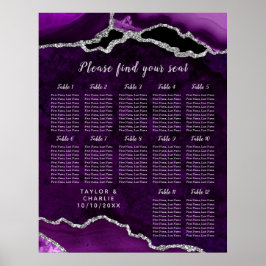 Paarse Zilveren Agaat Trouwstoelenkaart 12 Tafels Poster
