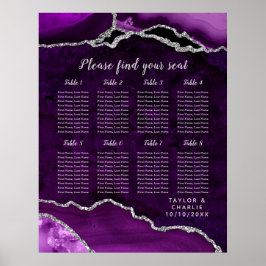 Paarse Zilveren Agaat Trouwstoelenkaart 8 Tafel Poster