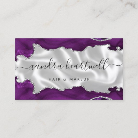 Paarse zilveren agaat witte luxe visitekaartje (Voorkant)