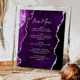 Paarse Zilveren Agate Script Trouw Bar Menu Poster