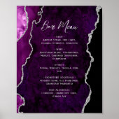 Paarse Zilveren Agate Script Trouw Bar Menu Poster (Voorkant)