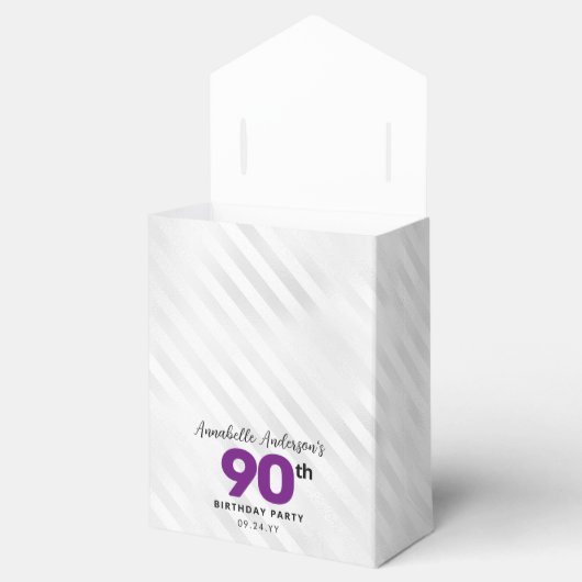 Paarse Zilveren Ballon Glitter Favoriet 90ste Verj Bedankdoosjes (Geopend)