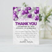 Paarse zilveren ballon Glitter Verjaardag Bedankkaart (Staand voorkant)