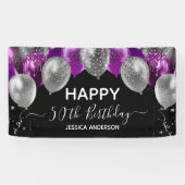 Paarse Zilveren Ballonnen Banner 50e Verjaardag (Horizontaal)