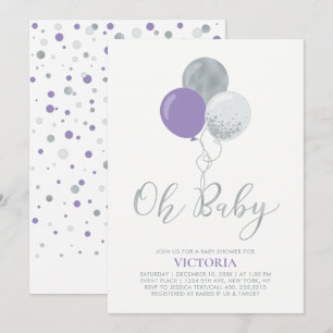 Paarse & Zilveren Ballonnen Oh Baby Girl Baby Show Kaart