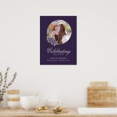 Paarse Zilveren Bloem Foto Herdenking Funeral Teke Poster (Keuken)