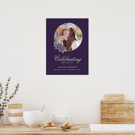 Paarse Zilveren Bloem Foto Herdenking Funeral Teke Poster (Keuken)