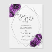 Paarse Zilveren Bloem Magnetische Save the Date (Voorkant)
