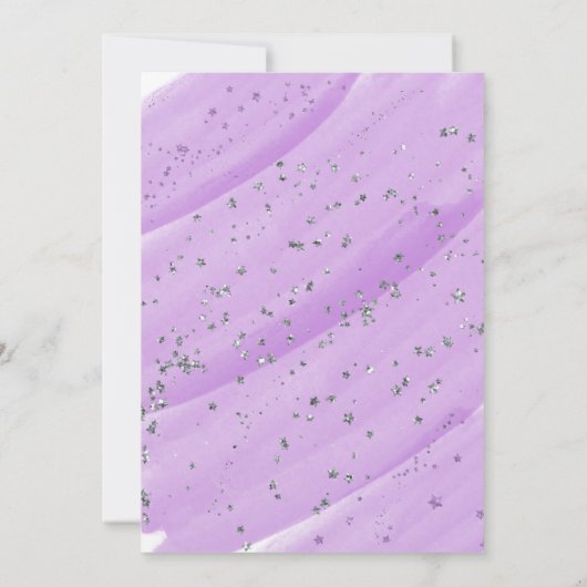 Paarse Zilveren Bloemen Eenhoorn Baby Sprinkle Kaart (Achterkant)