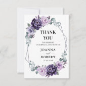 Paarse zilveren bloemen Geometrische bruiloft Bedankkaart (Voorkant)