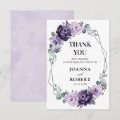 Paarse zilveren bloemen Geometrische bruiloft Bedankkaart (Voorkant / Achterkant)