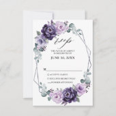 Paarse zilveren bloemen Geometrische bruiloft RSVP Kaartje (Voorkant)