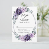 Paarse zilveren bloemen Geometrische bruiloft RSVP Kaartje (Staand voorkant)