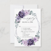 Paarse zilveren bloemen Geometrische bruiloft RSVP Kaartje (Voorkant)