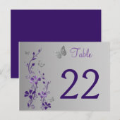 Paarse Zilveren Bloemen Met Vlinders Tafelnummer (Voorkant / Achterkant)
