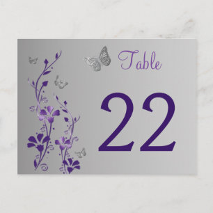Paarse Zilveren Bloemen Met Vlinders Tafelnummer