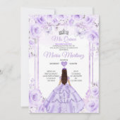 Paarse & Zilveren Bloemen Prinses Quiñceanera Kaart (Voorkant)