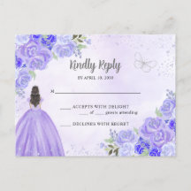 Paarse Zilveren Bloemen Prinses Quinceañera RSVP