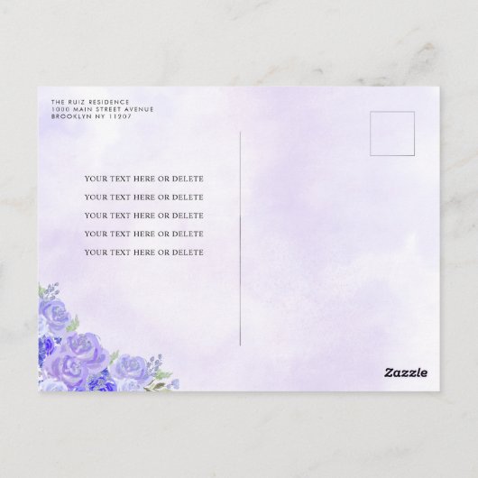 Paarse Zilveren Bloemen Prinses Quinceañera RSVP Briefkaart (Achterkant)