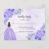 Paarse Zilveren Bloemen Prinses Quinceañera RSVP Briefkaart (Voorkant)