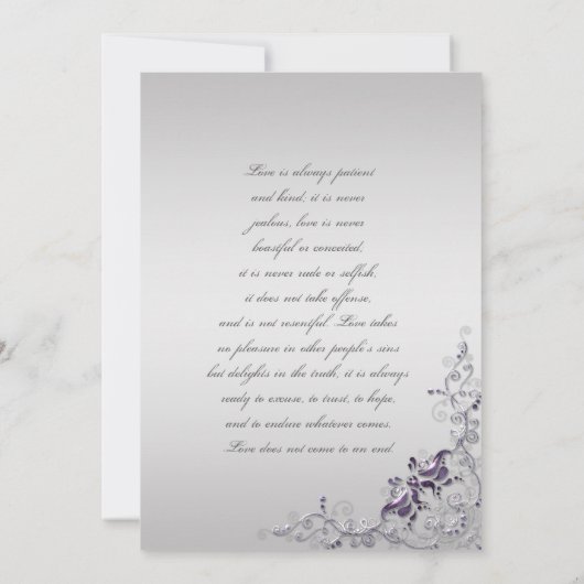  Paarse Zilveren Bloemen Swirls Bruiloften Kaart (Achterkant)