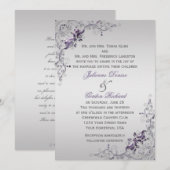  Paarse Zilveren Bloemen Swirls Bruiloften Kaart (Voorkant / Achterkant)