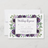 Paarse Zilveren Bloemen Waterverf Bruiloft RSVP Ka (Voorkant)