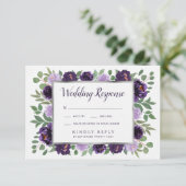 Paarse Zilveren Bloemen Waterverf Bruiloft RSVP Ka (Staand voorkant)