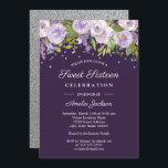 Paarse Zilveren Bloemen Waterverf Sweet Sixteen Kaart<br><div class="desc">modernere bloemetjeszweet zestien uitvindingen in de Little Bayleigh Store.</div>