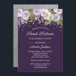 Paarse Zilveren Bloemen Waterverf Sweet Sixteen Kaart<br><div class="desc">modernere bloemetjeszweet zestien uitvindingen in de Little Bayleigh Store.</div>