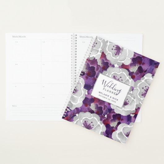 Paarse Zilveren Bloemen Wedding Planner notitieboe (Display)