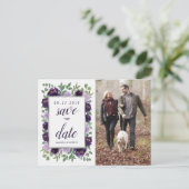 Paarse zilveren bloemengroene bruiloft bewaar de d aankondigingskaart (Staand voorkant)